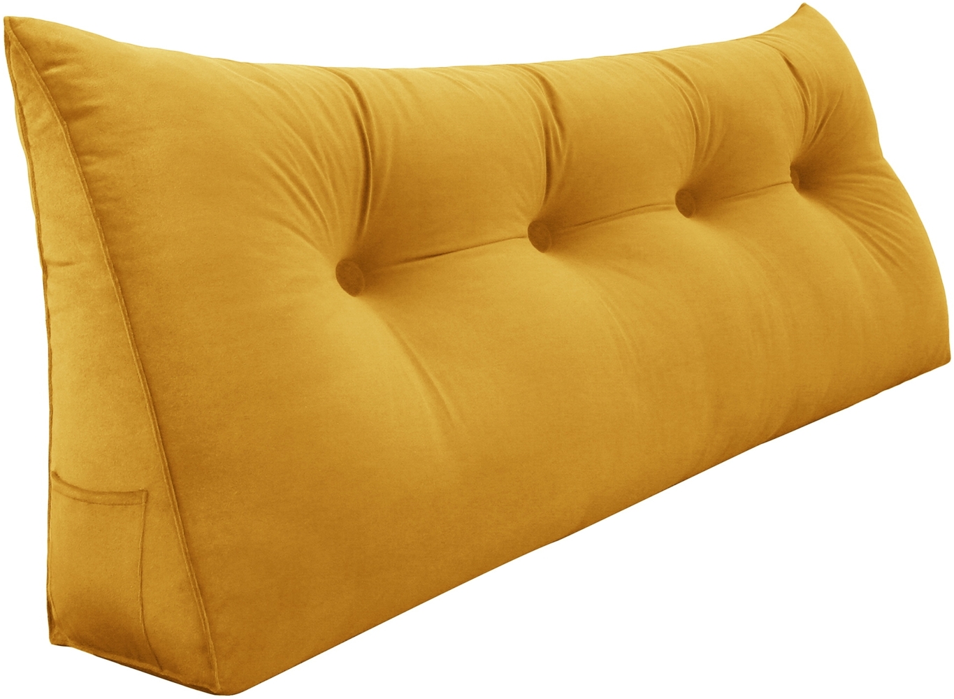 VERCART Großes Keilkissen, Langes Lesekissen, Bettruhe Rückenkissen, Dreieckiges Liegekissen, Dekoratives Kopfteilkissen für Tagesbett oder Tiefes Sofa, Samt Ingwergelb, 140cm Bild 1