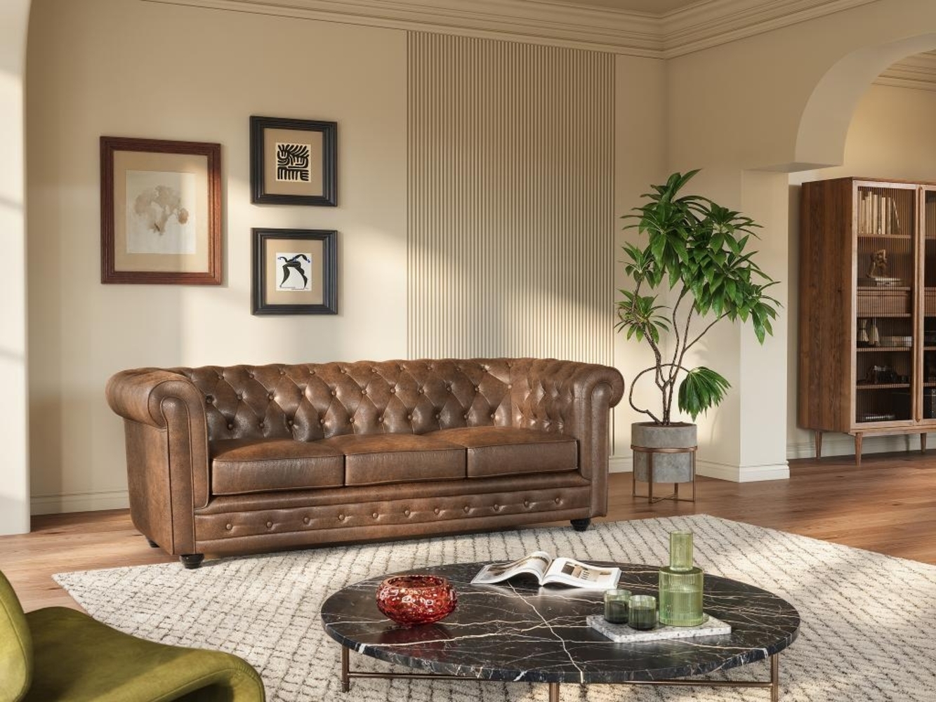 Vente-unique - Sofa 3-Sitzer - Microfaser - Vintage-Look - CHESTERFIELD Bild 1