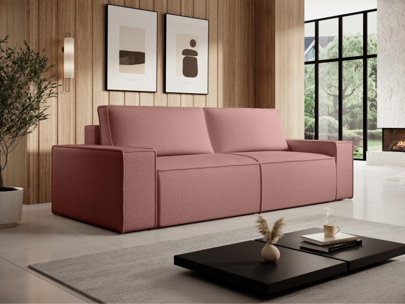 Vente-unique - Sofa 4-Sitzer - Mit Schlaffunktion - Strukturstoff - Terracotta - AMELIA Bild 1