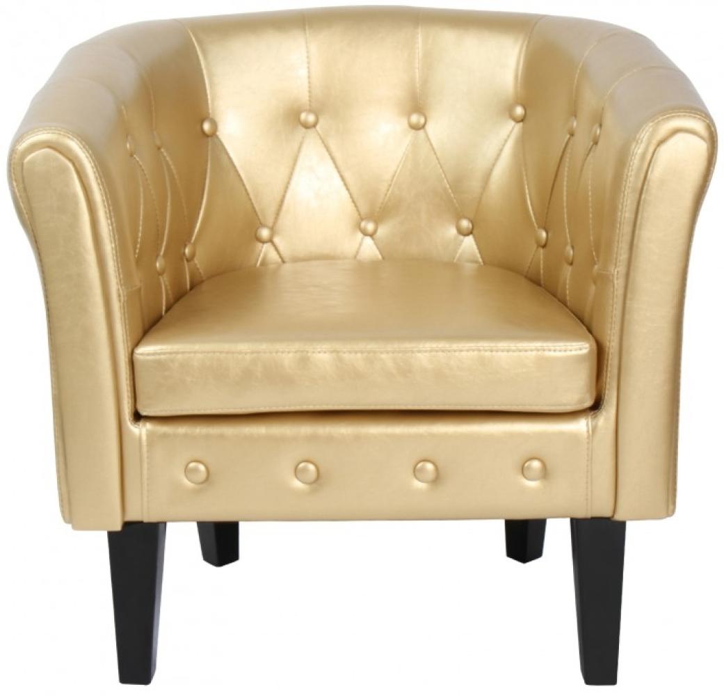 MIADOMODO® Chesterfield Sessel mit Rautenmuster, Holz/Kunstleder gold Bild 1