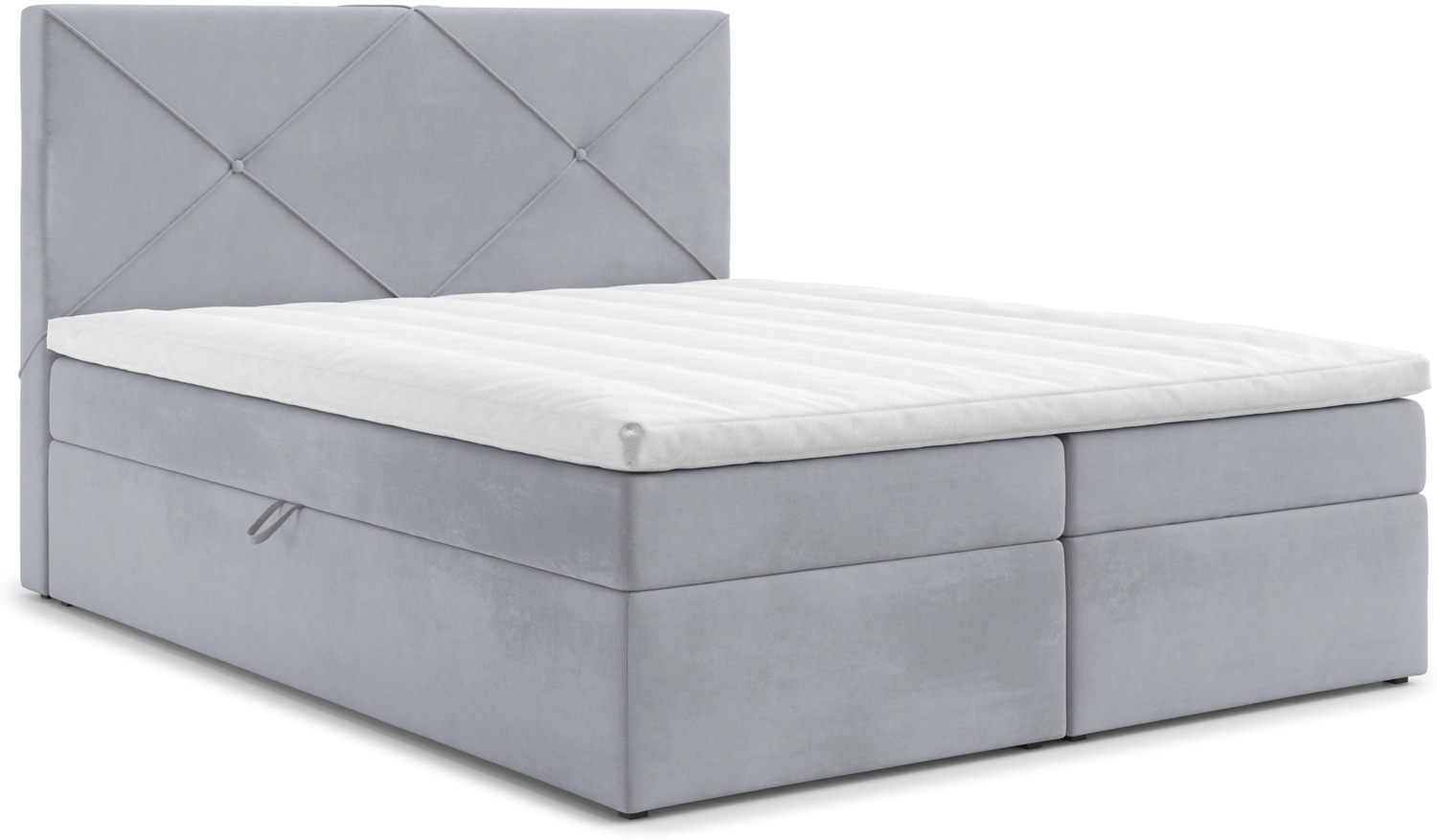 AX LIVING Boxspringbett 200x200 Bratton Hellgrau mit Bettkasten Topper Bild 1