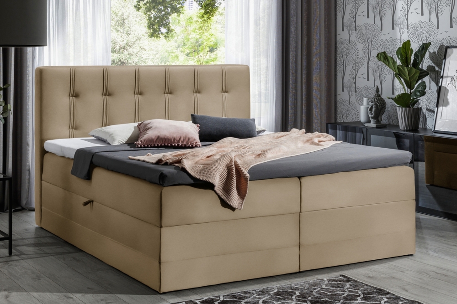 99rooms Hugo BoxspringbettVelours JASMINE 200x200 cm Creme Bild 1