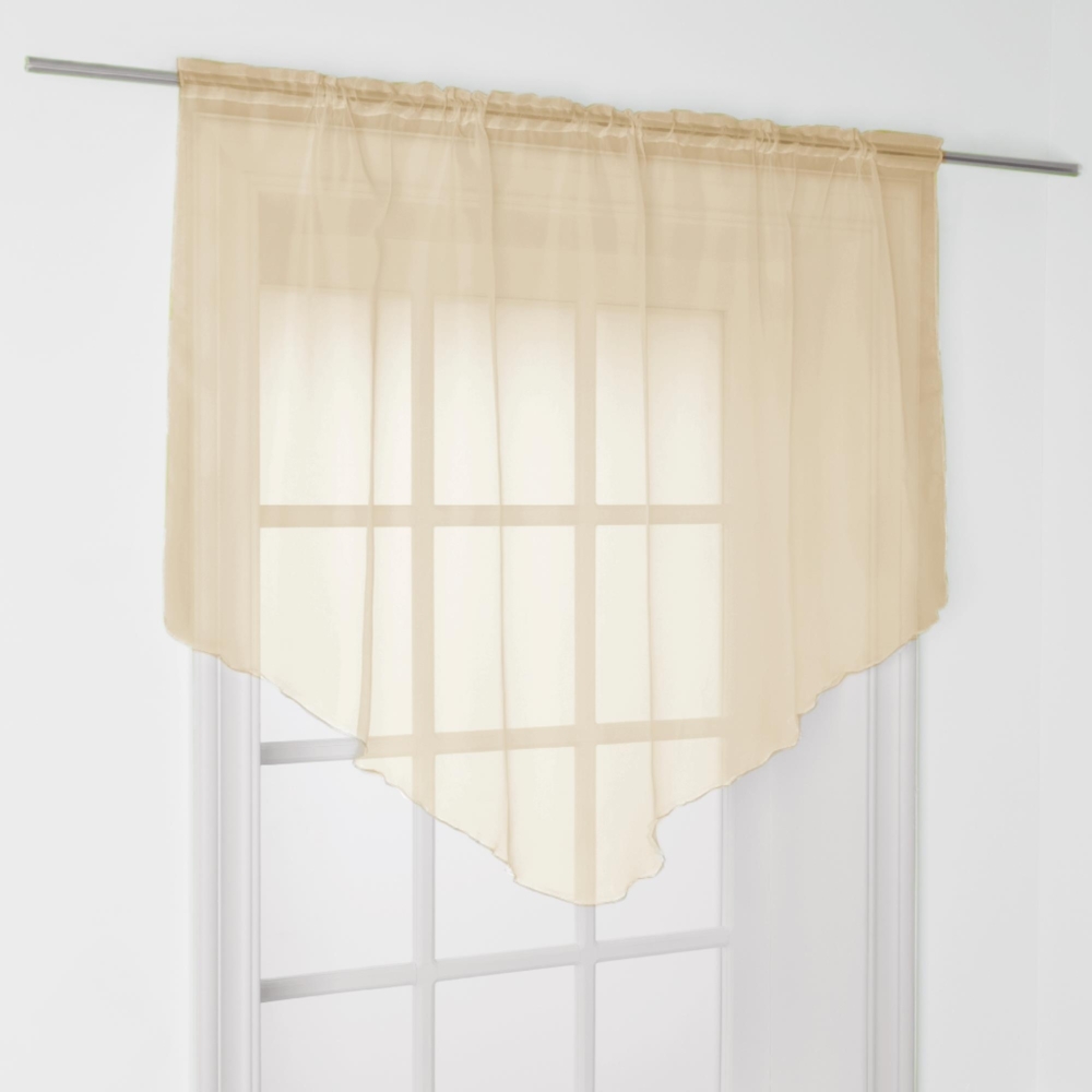 Scheibengardine ( Beige ) mit Stangendurchzug 140x100 cm - Bistrogardine Transparent, Panneaux Voile, Zipfelgardine - Kurzstore mit Tunnelzug Bild 1