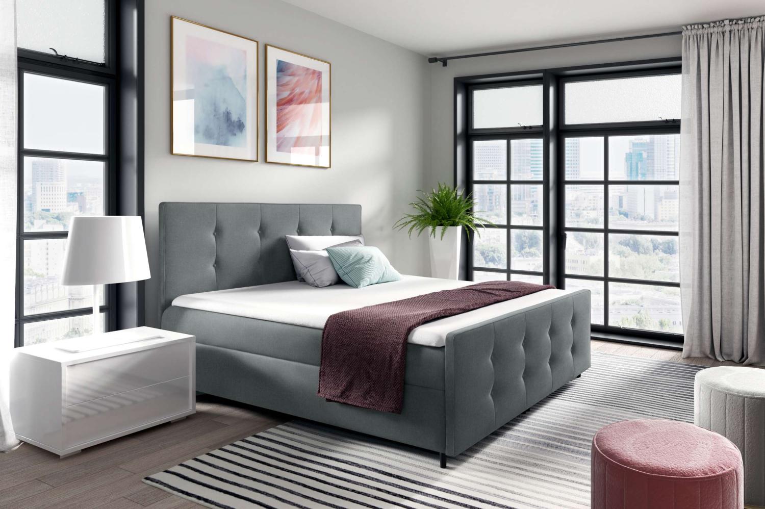 99rooms Primo Boxspringbett 140x200 cm Strukturstoff INARI Hellgrau Bild 1