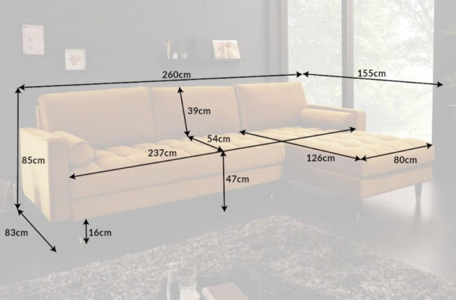 Casa Padrino Samt Ecksofa 260 x 155 x H. 85 cm grau Bild 1