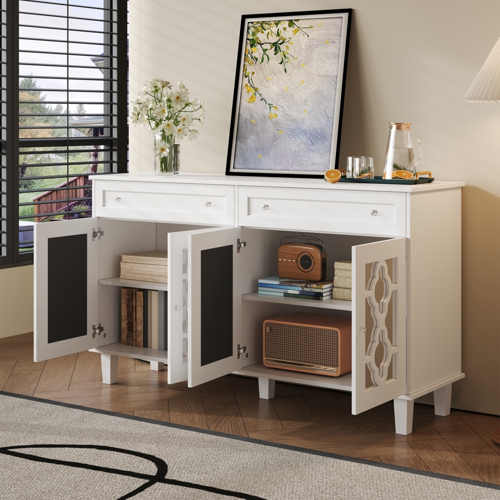 Sideboard mit Spiegeltüren 140 cm Weiß Kommode Anrichte mit Schubladen Kristallgriff modernes Design Aufbewahrungsschrank Wohnzimmer Bild 1