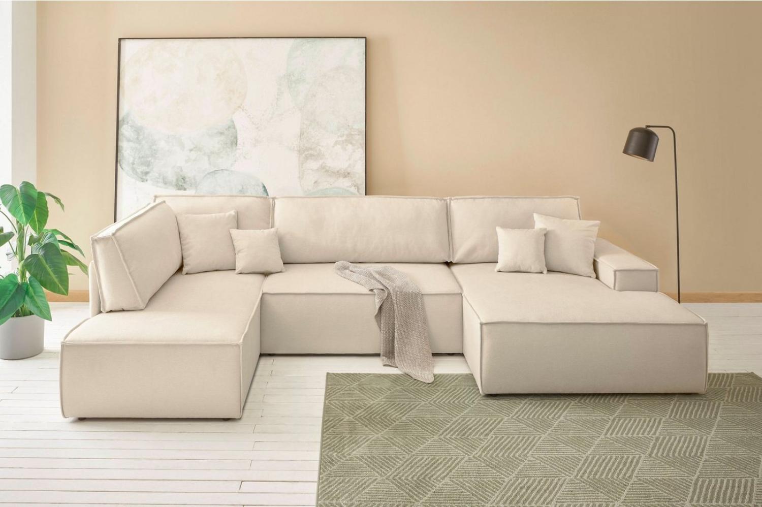 andas Wohnlandschaft FINNLEY U-Form XXL 329 cm, Schlafsofa, Schlaffunktion m. Bettkasten, (194/139 cm), Bouclé, Struktur und Cord Bild 1