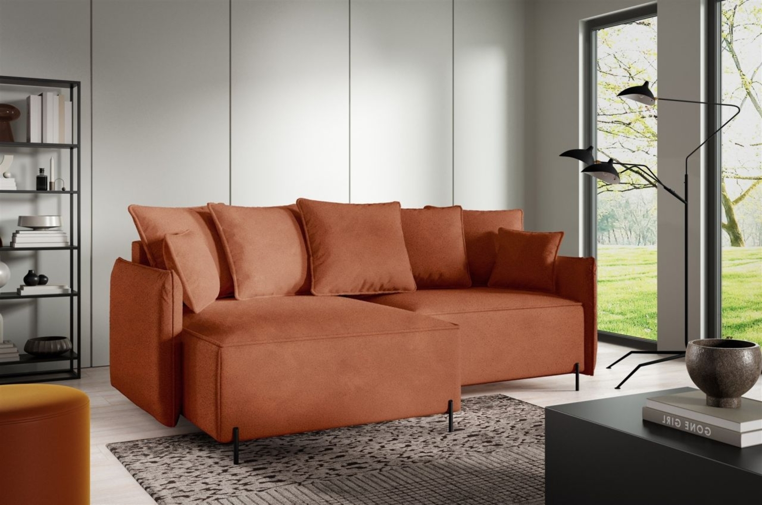 Ecksofa Schlafsofa BETTO Stoff Now or Never Rostbraun Ottomane Links Bild 1