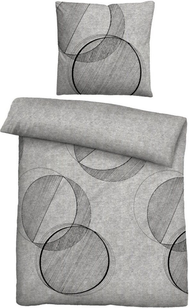 biberna Melange-Flanell Bettwäsche 0840514 KREIS, sturmgrau, 1x 155x220 cm + 1x 80x80 cm Bild 1