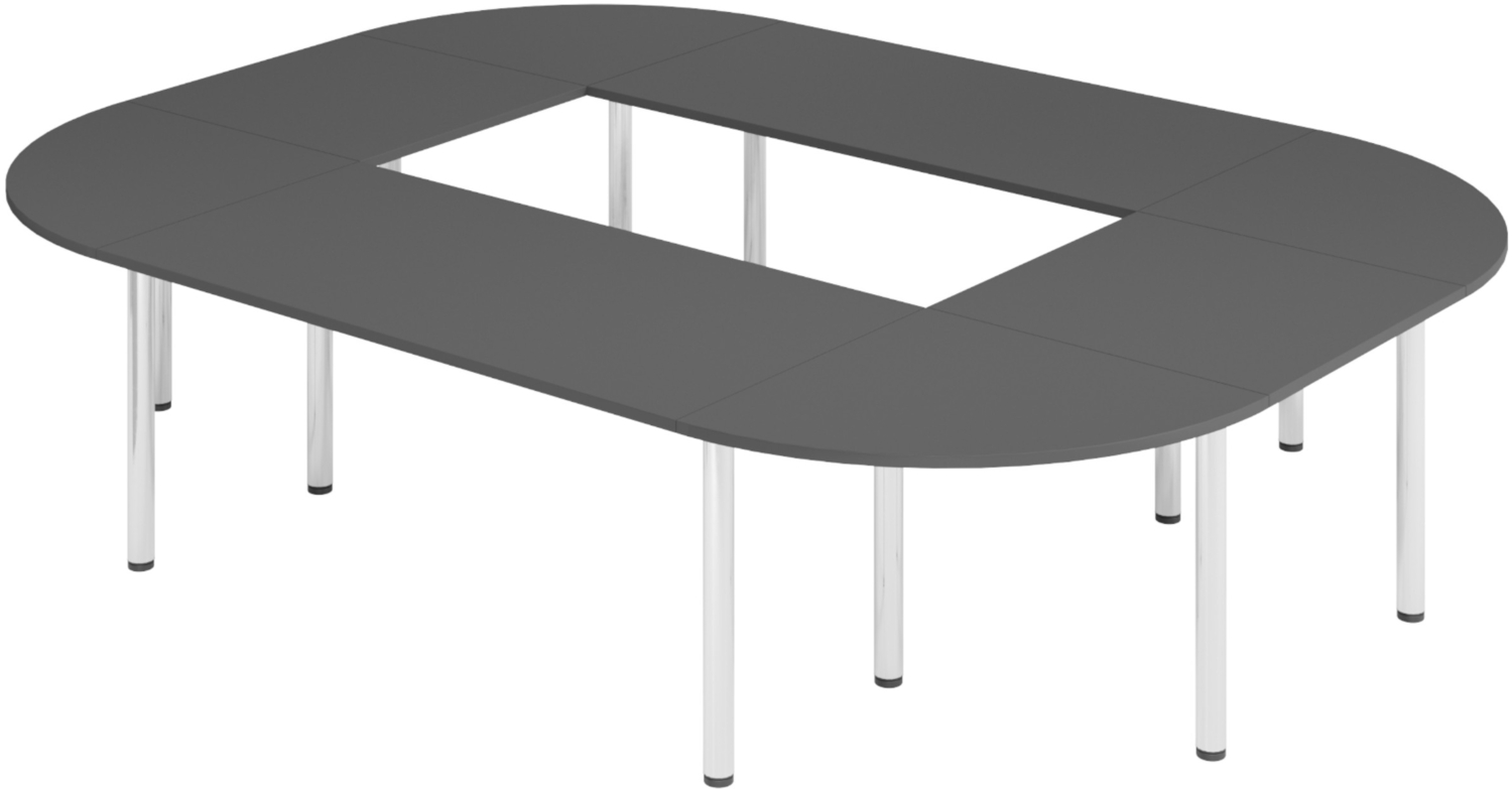bümö Konferenztisch O-Form 320x240 cm großer Besprechungstisch in graphit, Besprechungstisch mit Chromfüßen, Meetingtisch für 10 Personen, Tisch für Besprechungsraum & Meeting, SETK4-G-C Bild 1