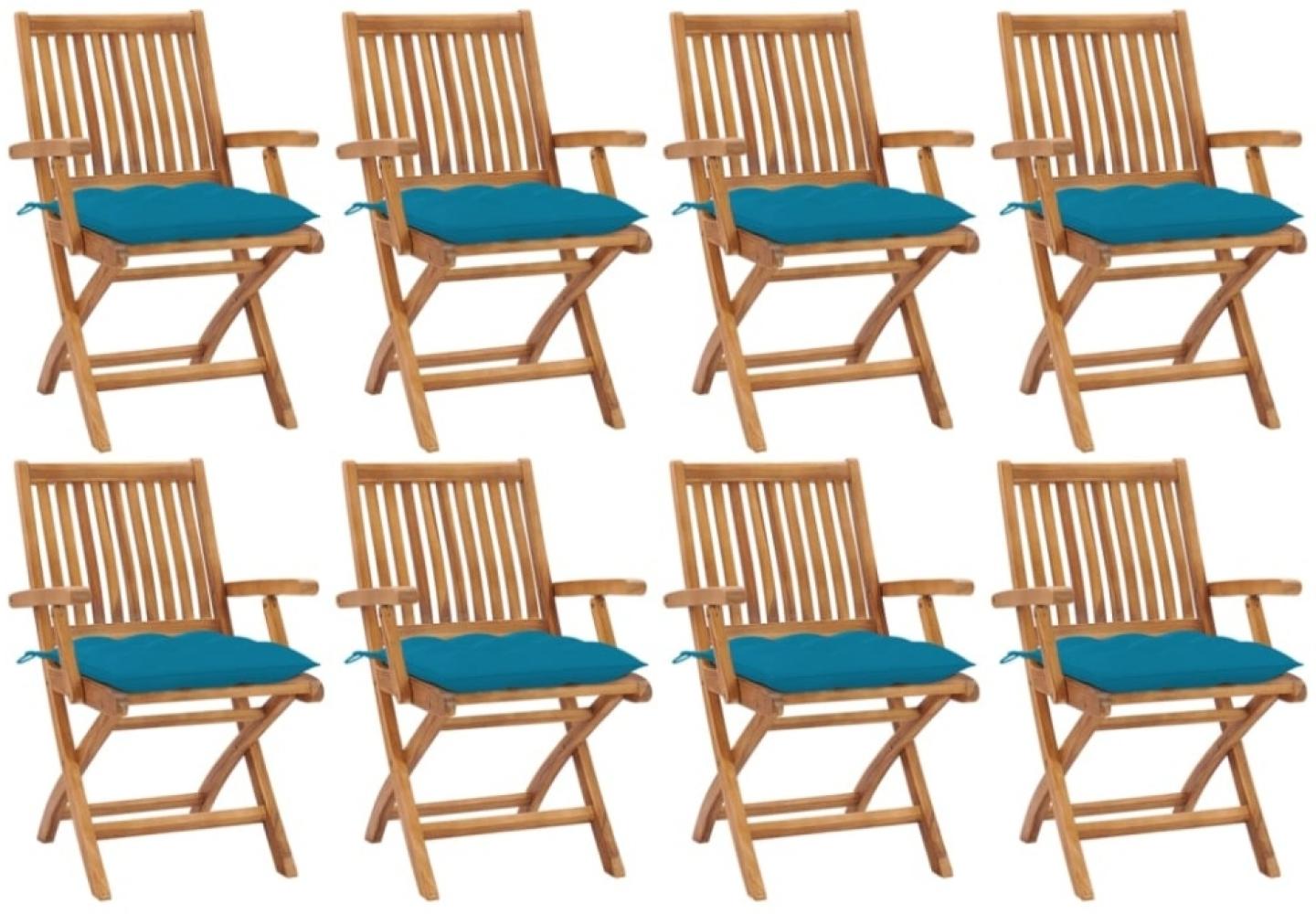 vidaXL Klappbare Gartenstühle mit Kissen 8 Stk. Massivholz Teak 3072796 Bild 1
