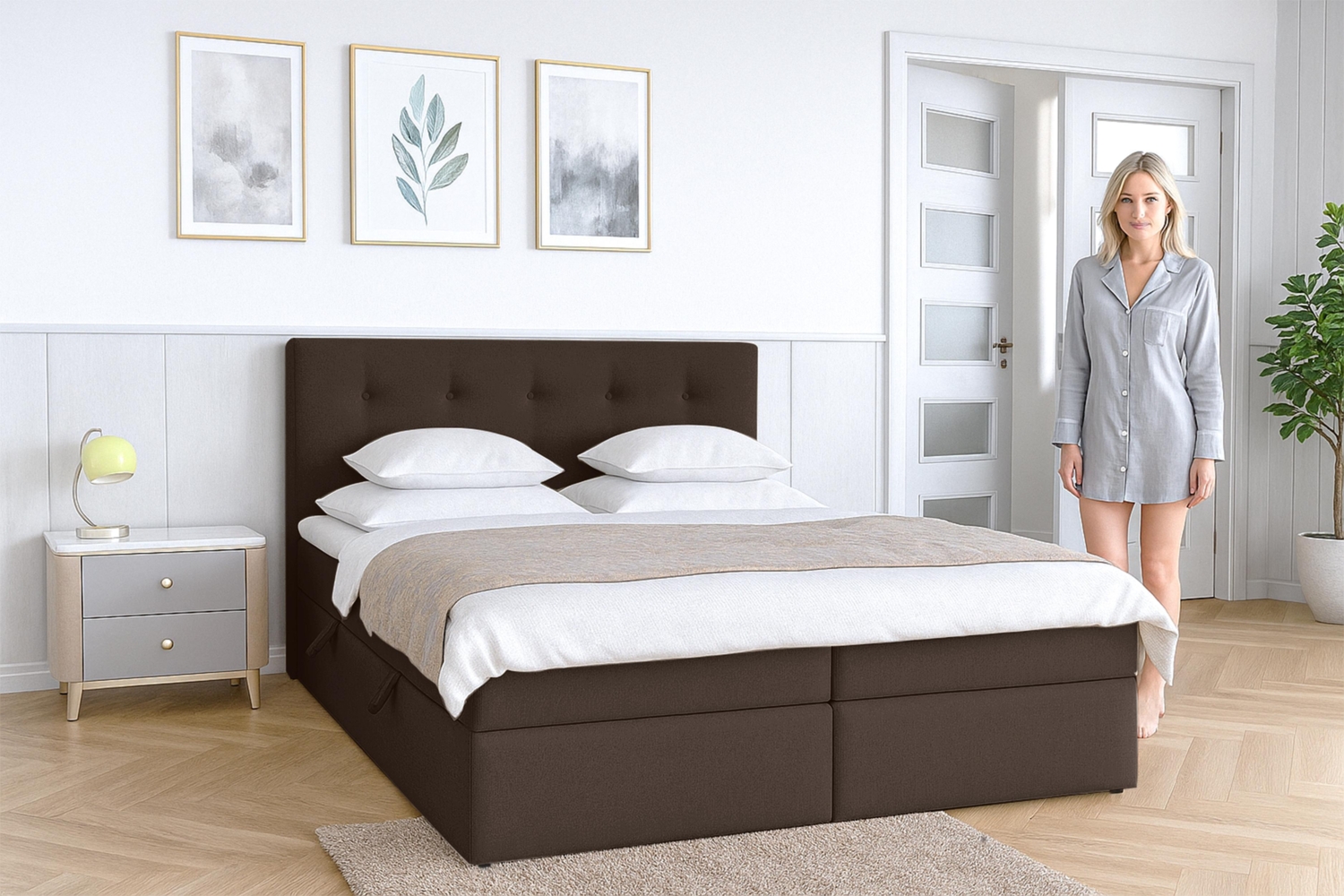 AX LIVING Boxspringbett Schwarz Aleyna Bett 100 x 200 mit Bettkasten Bild 1