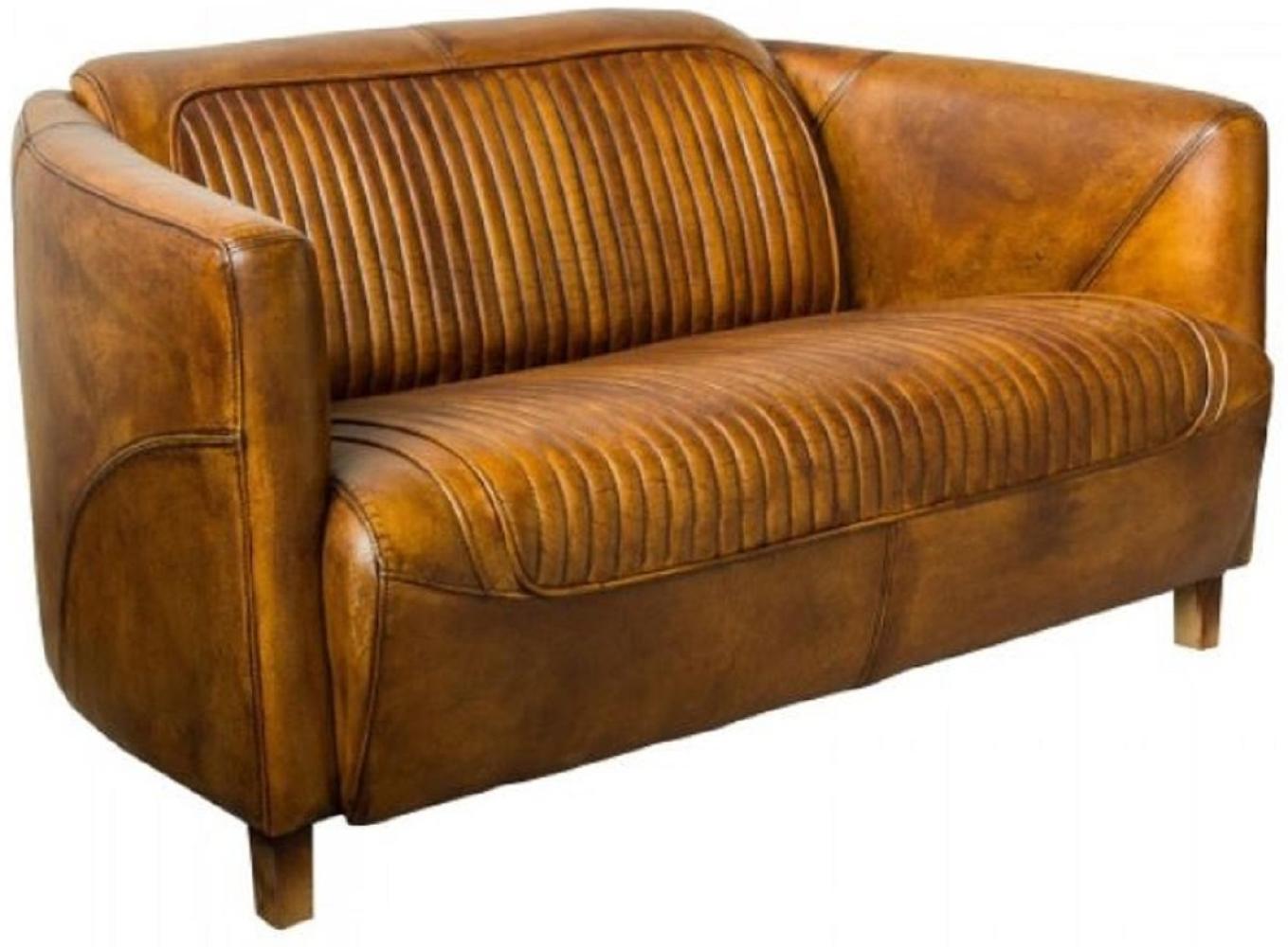 Casa Padrino Luxus Leder 2er Sofa Vintage Braun 125 x 86 x H. 68 cm - Echtleder Wohnzimmer Sofa - Echtleder Wohnzimmer Möbel - Luxus Leder Möbel Bild 1