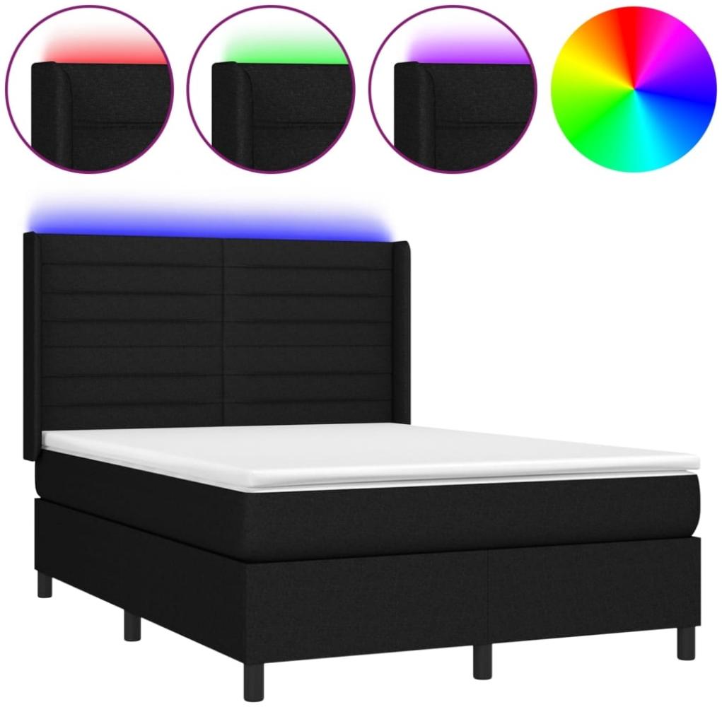 vidaXL Boxspringbett mit Matratze & LED Schwarz 140x190 cm Stoff 3138391 Bild 1