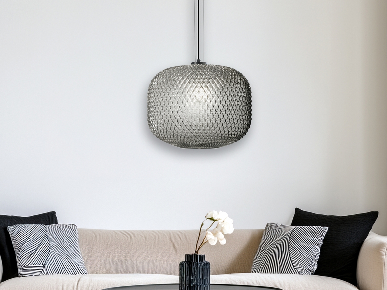 Pendelleuchte ASHFORD einflammig Kristall Glasschirm Rauchglas, Ø 40cm Bild 1