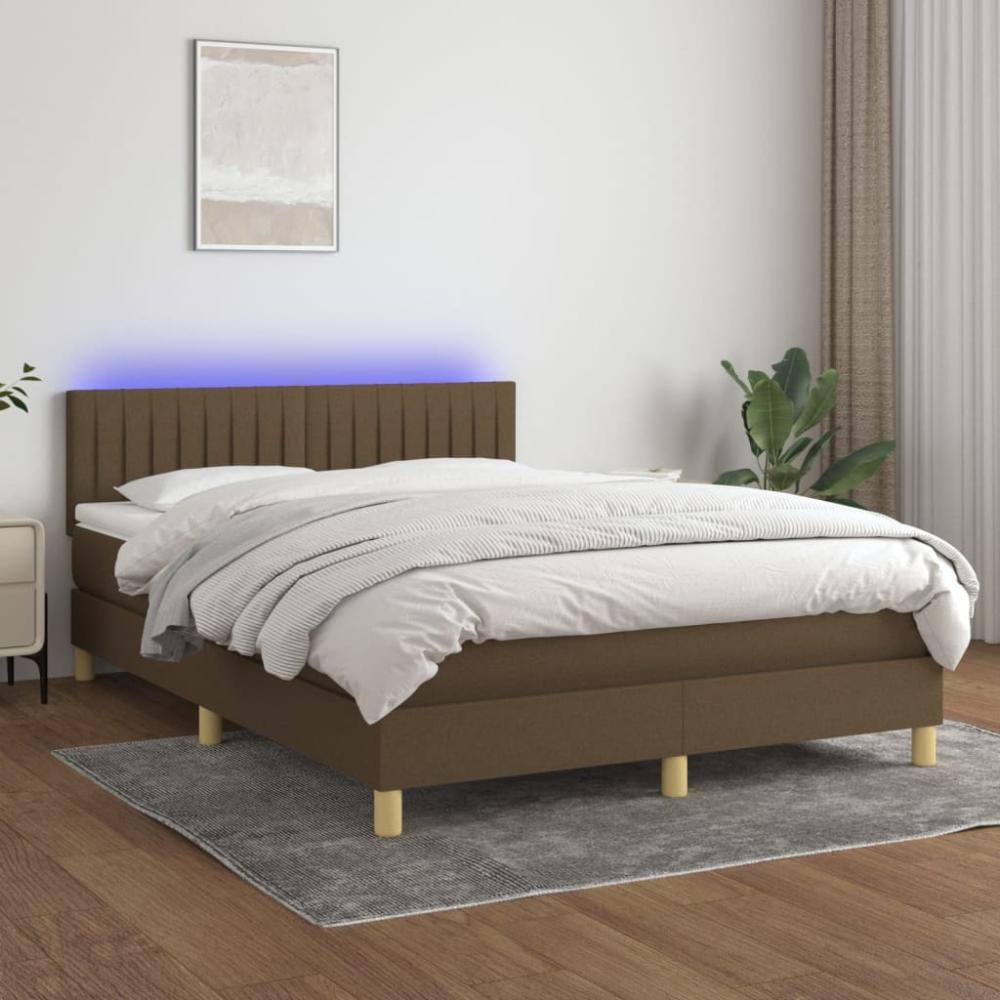 Polsterbett mit Matratze & LED Stoff Dunkelbraun 140 x 190 cm Bild 1