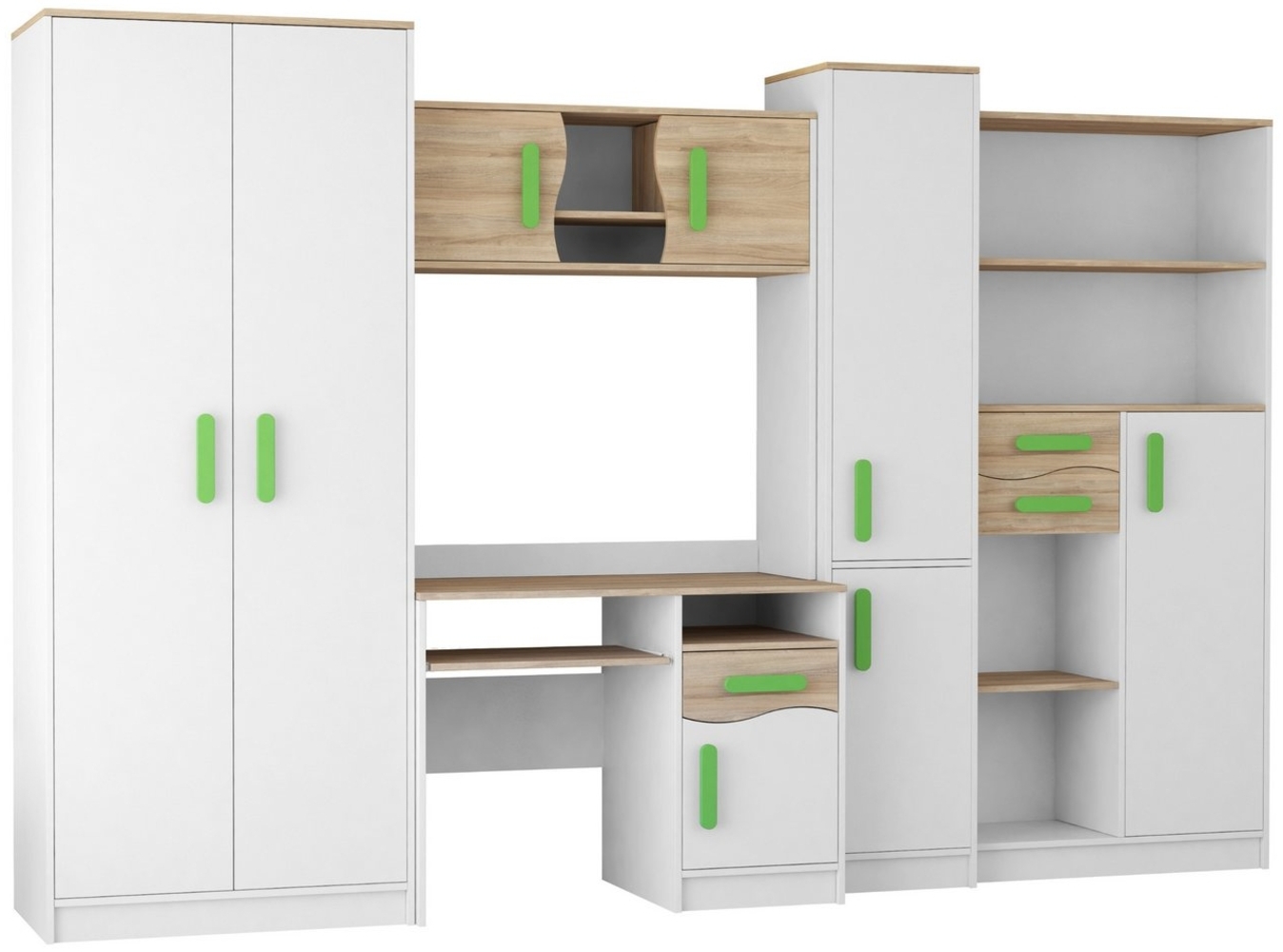 Deine Möbel 24 Jugendzimmer-Set MIKI Jugend-Schrankwand Jugendzimmer Jugendmöbel 5-teilig in Weiß, (5-tlg), Schreibtisch, Schreibtisch Aufsatz, 2x Regal, Schrank Bild 1