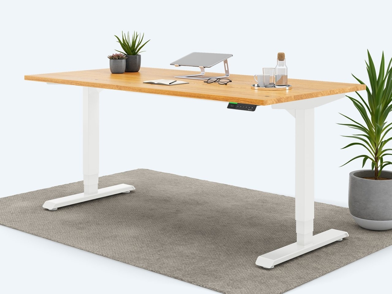 Desktopia Pro X - Elektrisch höhenverstellbarer Schreibtisch / Ergonomischer Tisch mit Memory-Funktion, Eiche Echtholz, Gestell Weiß, 180x80 cm Bild 1