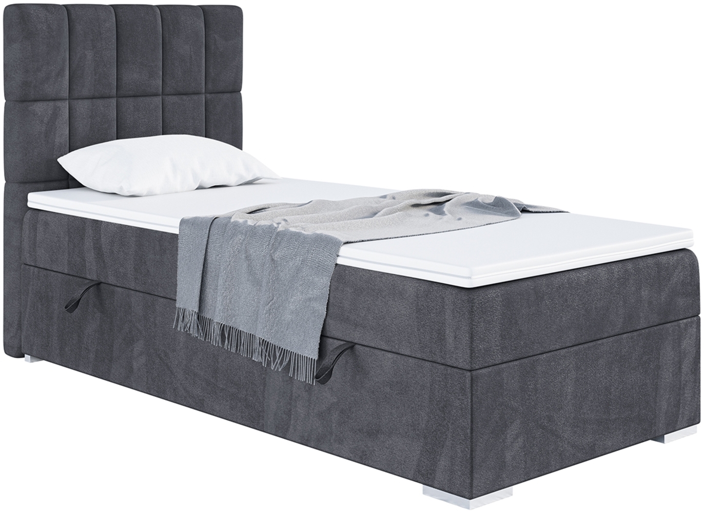 MEBLINI Boxspringbett LUKAS 90x200 cm mit Bettkasten - H3/Dunkelgrau Samt Gepolstert Einzelbett mit Topper & Taschenfederkern-Matratze - 90x200 Links Bild 1