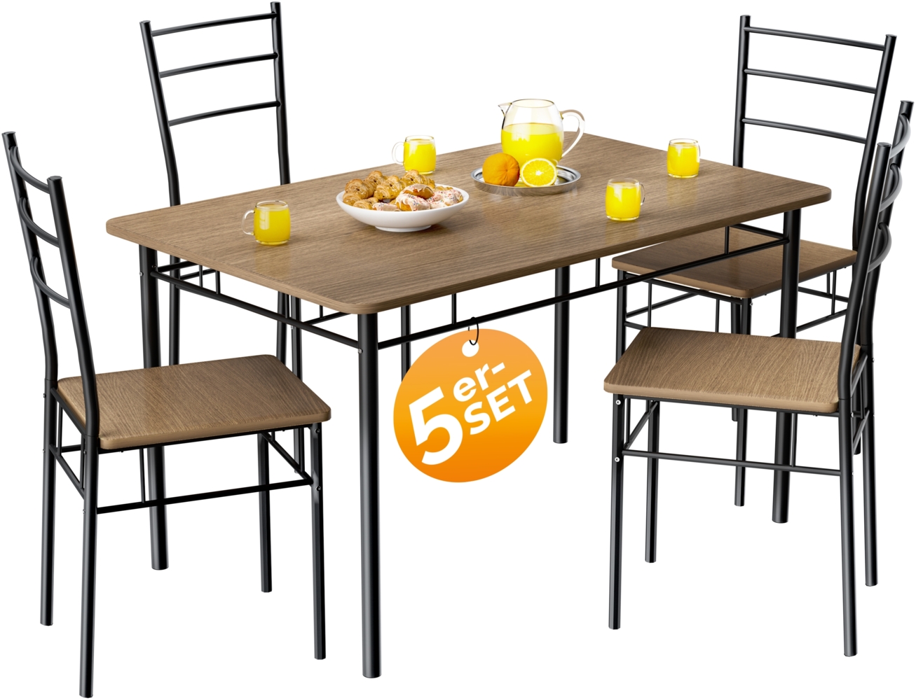 CASARIA® Esstisch-Set, Holz, braun, mit 4 Stühlen Bild 1