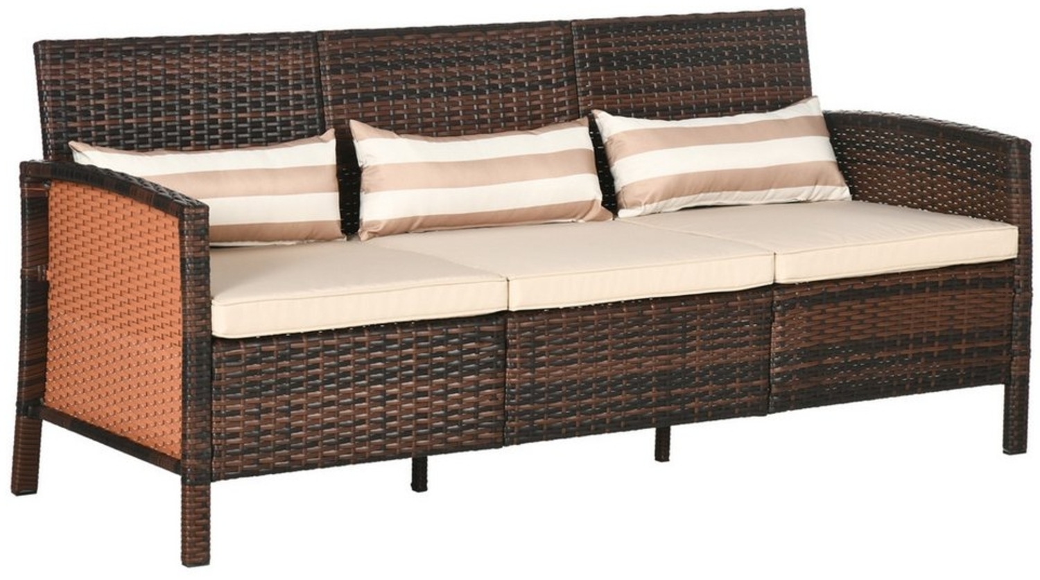 Outsunny Gartenbank Rattan Sofa mit Kissen (Gartenmöbel, 1-St, Garten Loungesofa), Stahl, Braun, 173 x 68 x 78 cm Bild 1