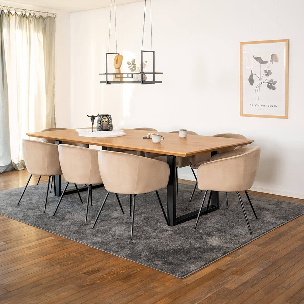 HOME DELUXE Essgruppe Eckig AVENCIA inkl. U-Fuß - 240 x 120 cm Light Oak 8 Stühle Bild 1