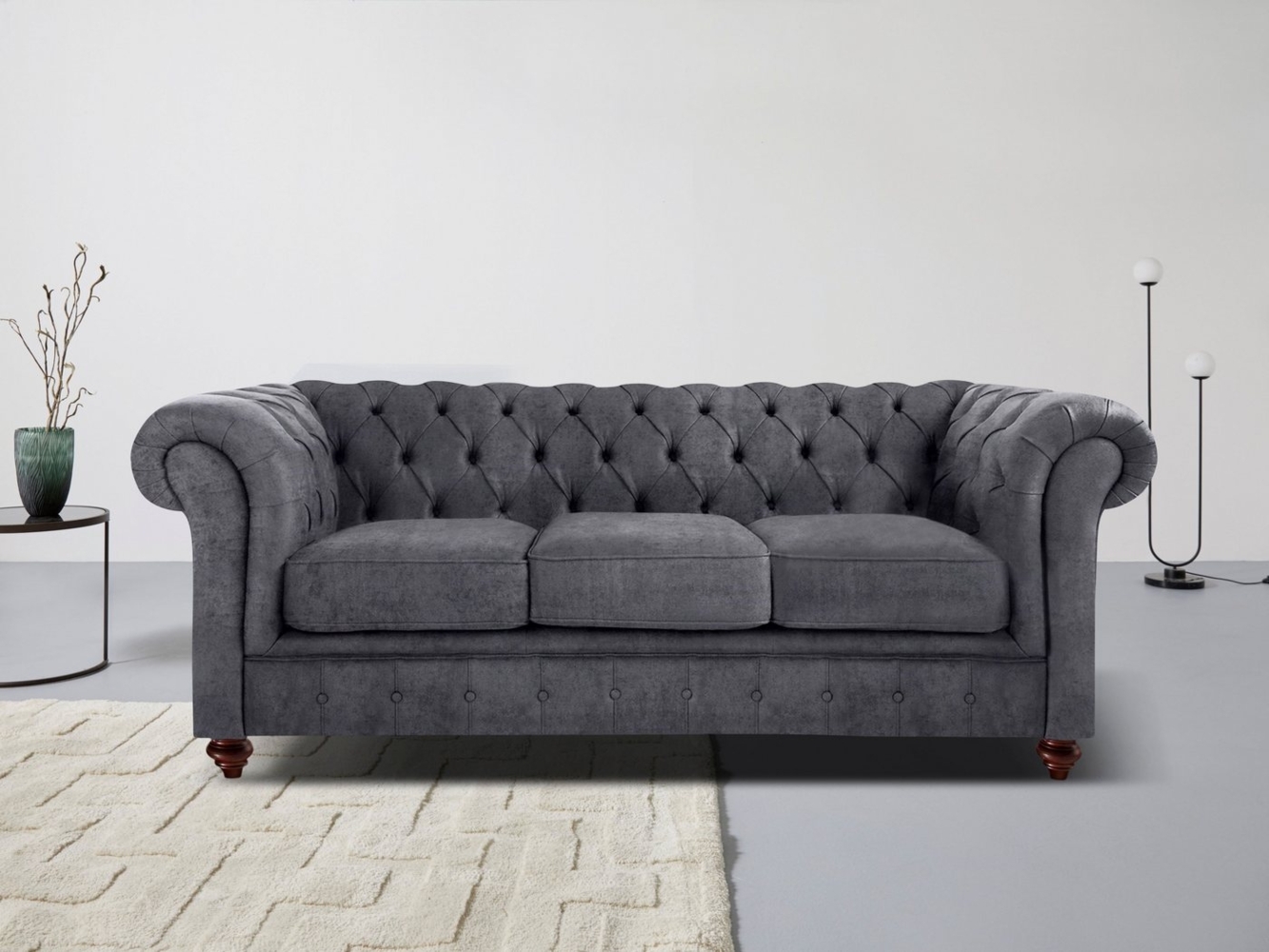 Home affaire Chesterfield-Sofa Chesterfield 3-Sitzer B/T/H: 198/89/74 cm, mit hochwertiger Knopfheftung, auch in Leder Bild 1