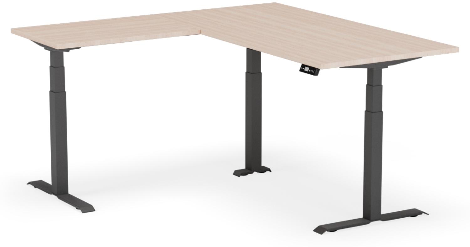 elektrisch höhenverstellbarer Schreibtisch L-SHAPE 180 x 170 x 60 - 90 cm - Gestell Schwarz, Platte Eiche Bild 1