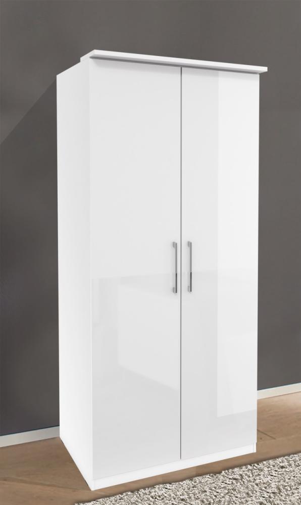 Kleiderschrank "Optima" Schrank 90 cm weiß Hochglanz 2-Türig Bild 1