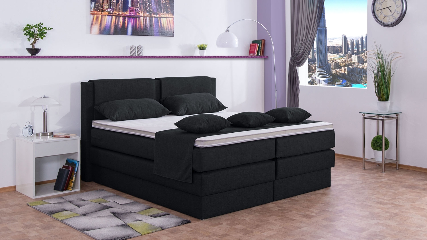 Meisterbetten Boxspringbett Dora 180x220 in W-Anthracite, Matratzenbezug Nano, Komfortschaum-Topper Bild 1