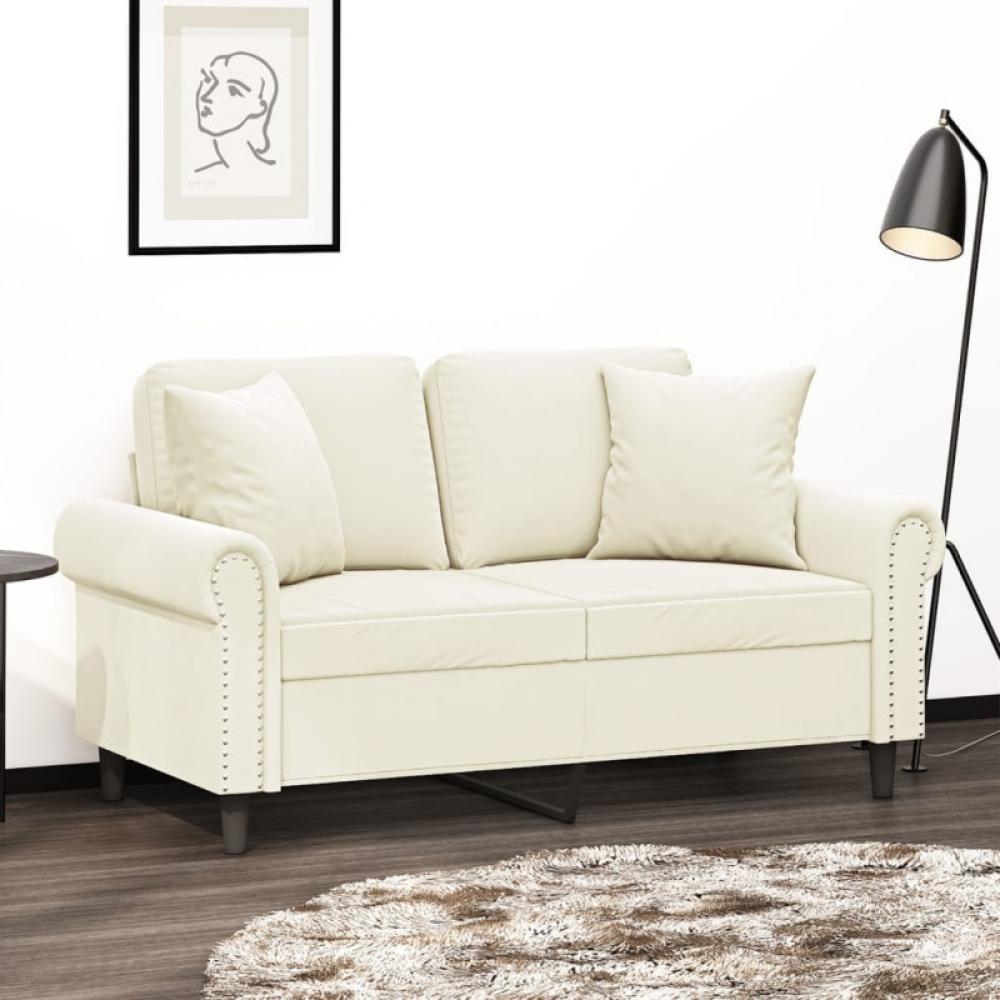 2-Sitzer-Sofa mit Zierkissen Creme 120 cm Samt (Farbe: Creme) Bild 1