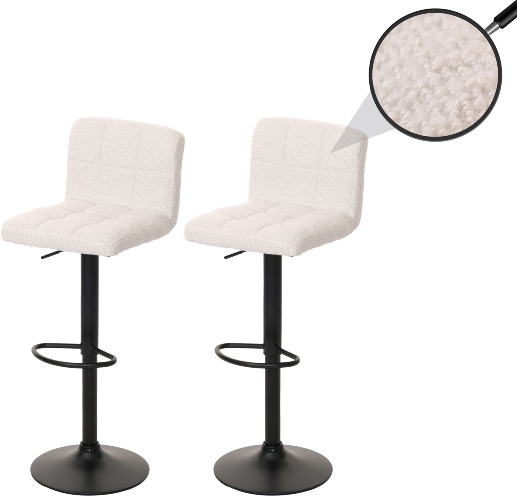 2er-Set Barhocker HWC-G87, Tresenhocker Barstuhl, höhenverstellbar drehbar, Stoff Boucle (450g/m²) FSC® ~ creme-weiß Bild 1
