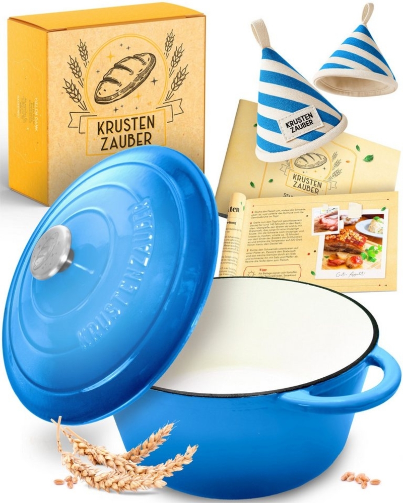 Krustenzauber Kasserolle Gusseisen Topf als Kochtopf, Schmortopf oder Brotbackform Bild 1