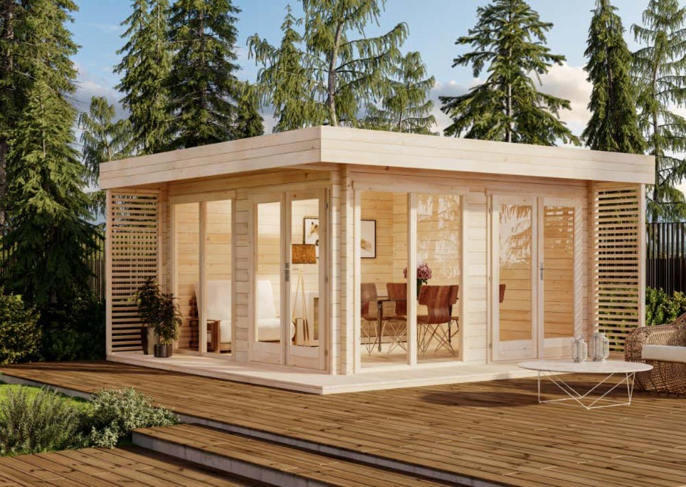 Alpholz Gardenlounge Viva A Gartenhaus aus Holz Holzhaus mit 44 mm Wandstärke inklusive Terrasse Blockbohlenhaus mit Montagematerial, 236 x 400 x 480 cm Bild 1