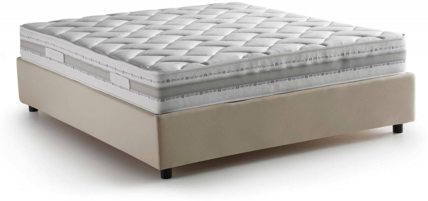 Dmora Doppelbett Arto, Stoffbett mit Stauraum, Frontöffnung, inklusive Matratze 140 x 190 cm, 100 % Made in Italy, Beige Bild 1