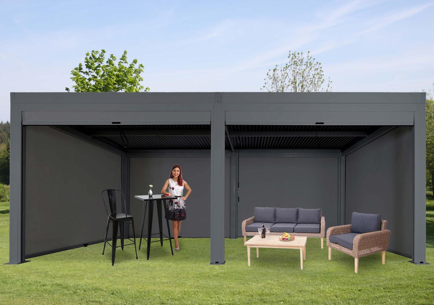 Pergola HWC-L46 mit 6x Seitenwand, Gartenpavillon Lamellen-Pavillon Rollo, 11cm-Alu-Gestell, sturmfest 3x6m ~ anthrazit Bild 1