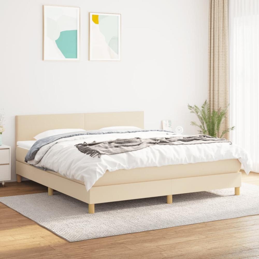 vidaXL Boxspringbett mit Matratze Creme 180x200 cm Stoff 3140478 Bild 1