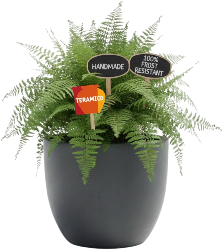 Keramik Blumentopf Eggpot Anthrazit Ø 21cm - Frostfest Pflanzkübel Grau Rund Bild 1