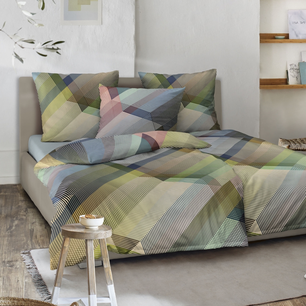 Irisette Mako Satin Bettwäsche Wave 8691-90 Geometrisch Bunt 135x200 Bild 1
