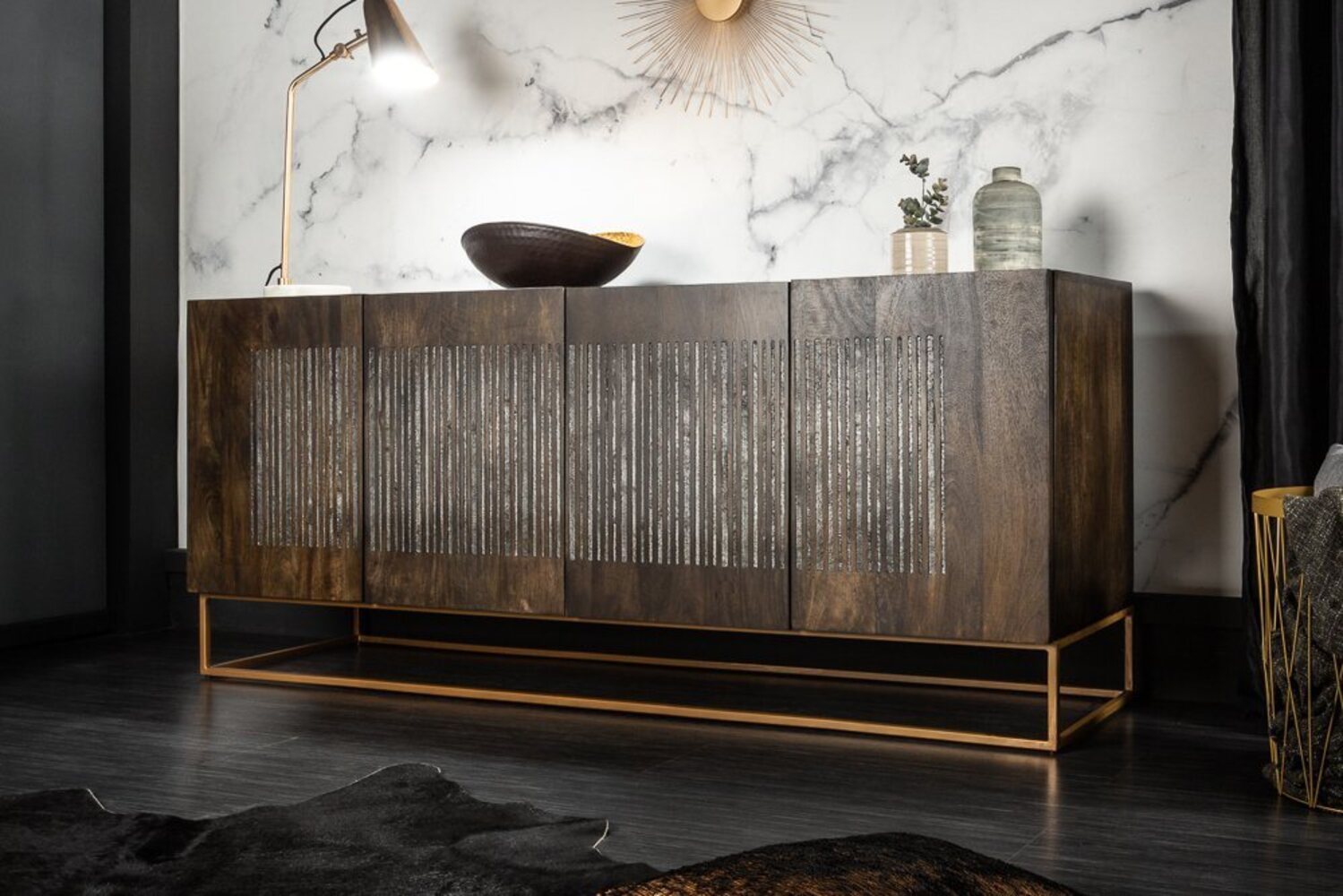 riess-ambiente Sideboard ONYX 180cm dunkelbraun / gold (Einzelartikel, 1 St), Massivholz · Achat · Edelstein · Metall · Kommode · Wohnzimmer Bild 1