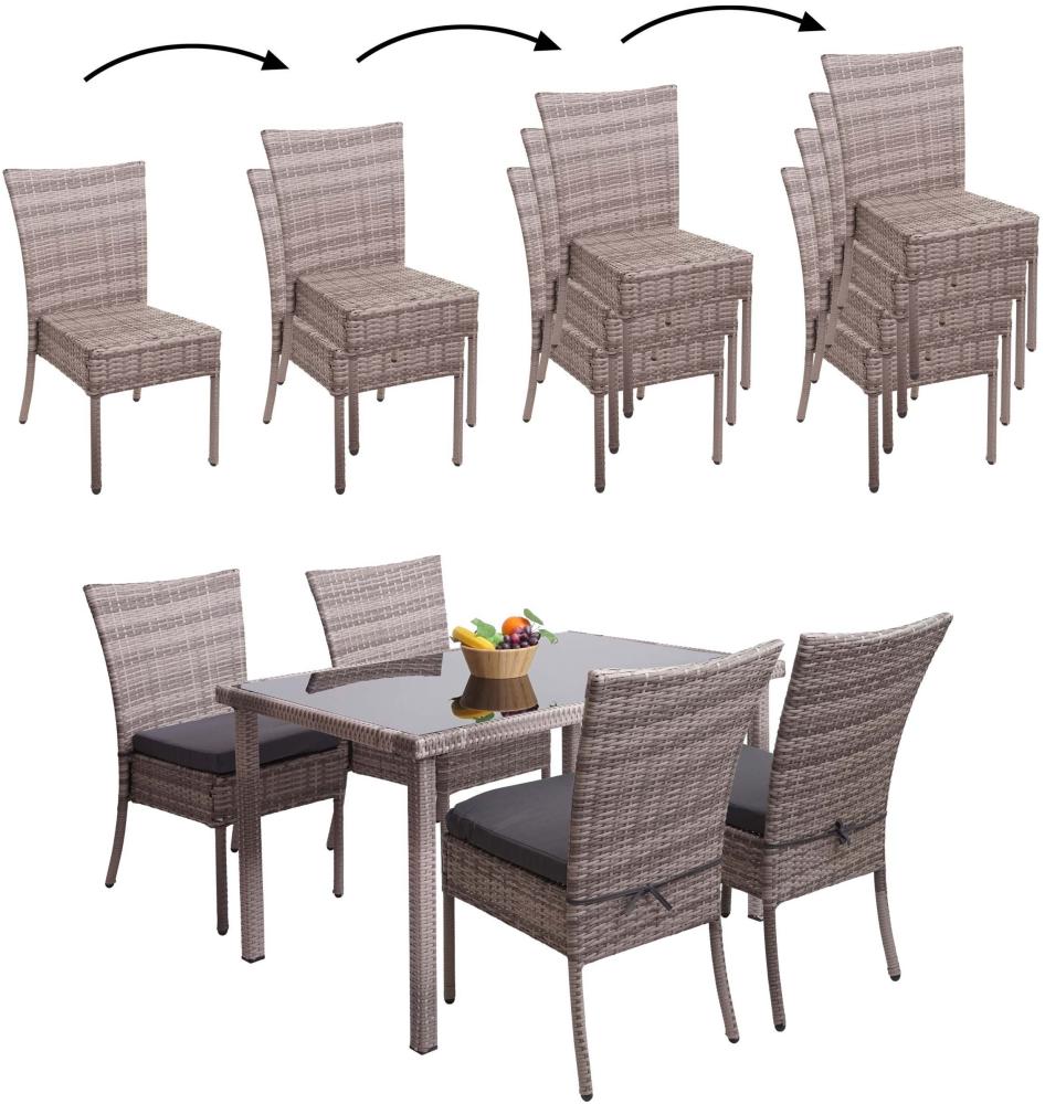 Poly-Rattan Garnitur HWC-G19, Sitzgruppe Balkon-/Lounge-Set, 4xStuhl+Tisch, 120x75cm ~ grau-braun, Kissen dunkelgrau Bild 1