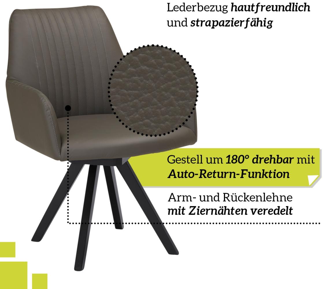 smart 2er Set drehbare Esszimmerstühle mit Armlehnen - Bezug Leder Anthrazit, 180° drehbar mit Auto-Return-Funktion - Massivholz Stuhlbeine - Küchenstuhl, Polsterstuhl mit Schaumstofffüllung Bild 1