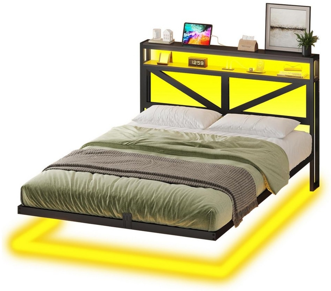 MSMASK Metallbett Modernes Schwebendes Bettrahmen mit USB-Ladeanschluss (Ohne Matratze), Bettgestell 140x200 cm Bild 1