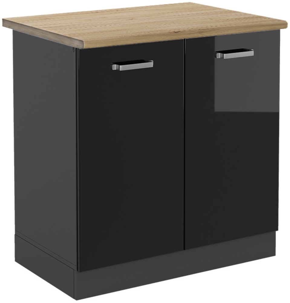 Spülenunterschrank R-Line Schwarz Hochglanz 80 cm , AP Eiche Vicco Bild 1