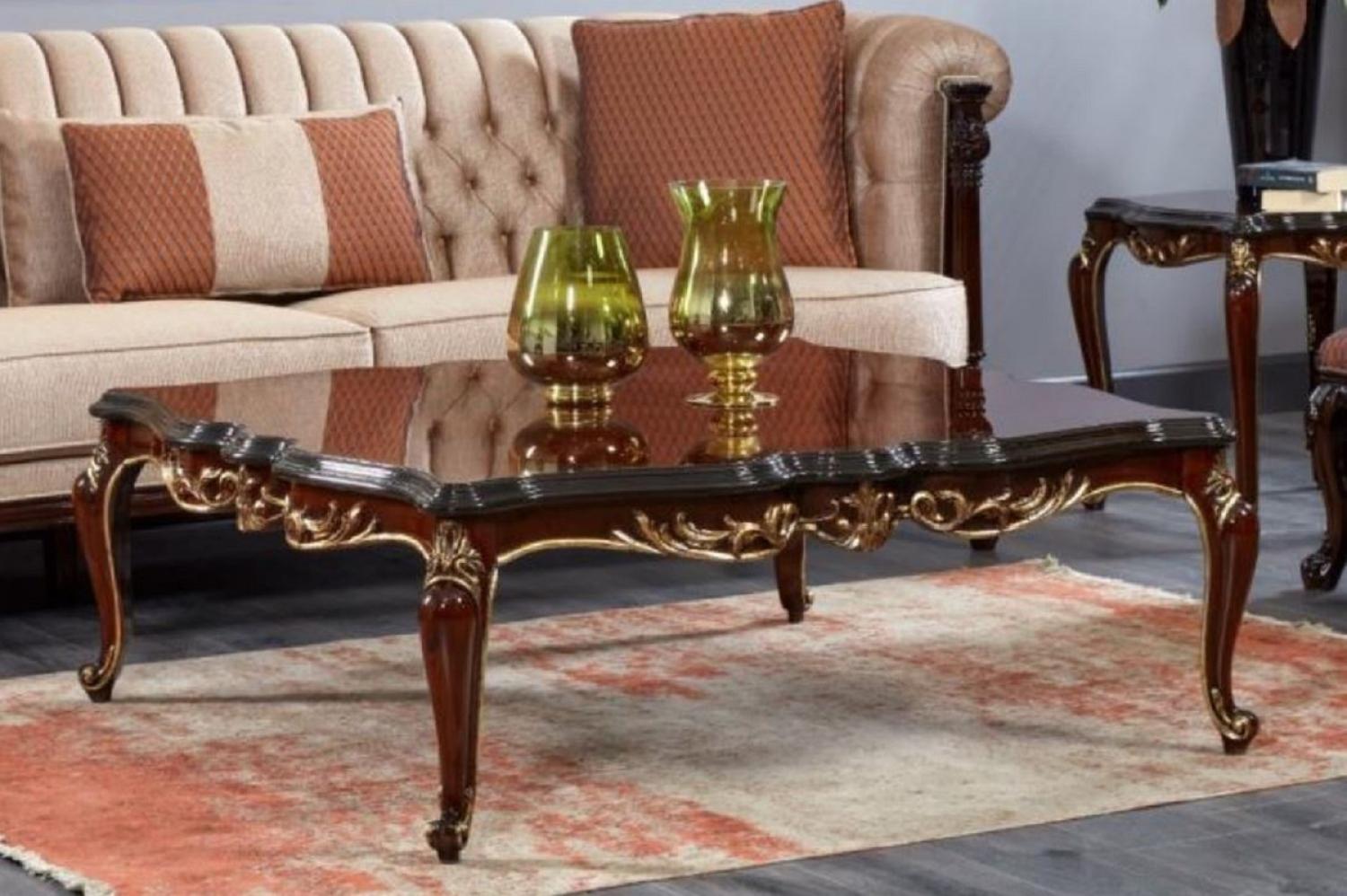 Casa Padrino Luxus Barock Couchtisch Dunkelbraun / Schwarz / Gold - Quadratischer Massivholz Wohnzimmertisch im Barockstil - Luxus Wohnzimmer Möbel im Barockstil - Barock Möbel - Edel & Prunkvoll Bild 1