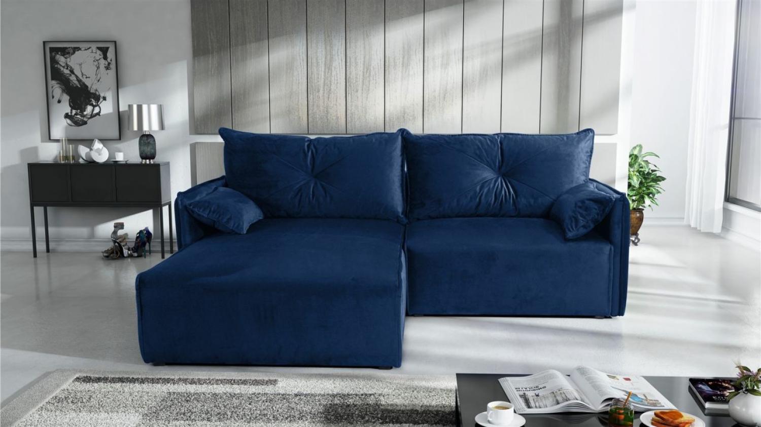 Ecksofa mit Schlaffunktion HUNTER XS in Stoff Royal Blau Ottomane Links Bild 1