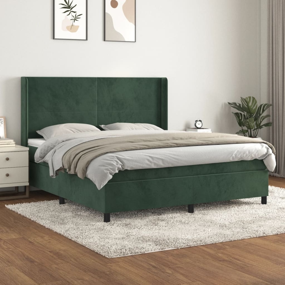 vidaXL Boxspringbett mit Matratze Dunkelgrün 160x200 cm Samt 3132570 Bild 1