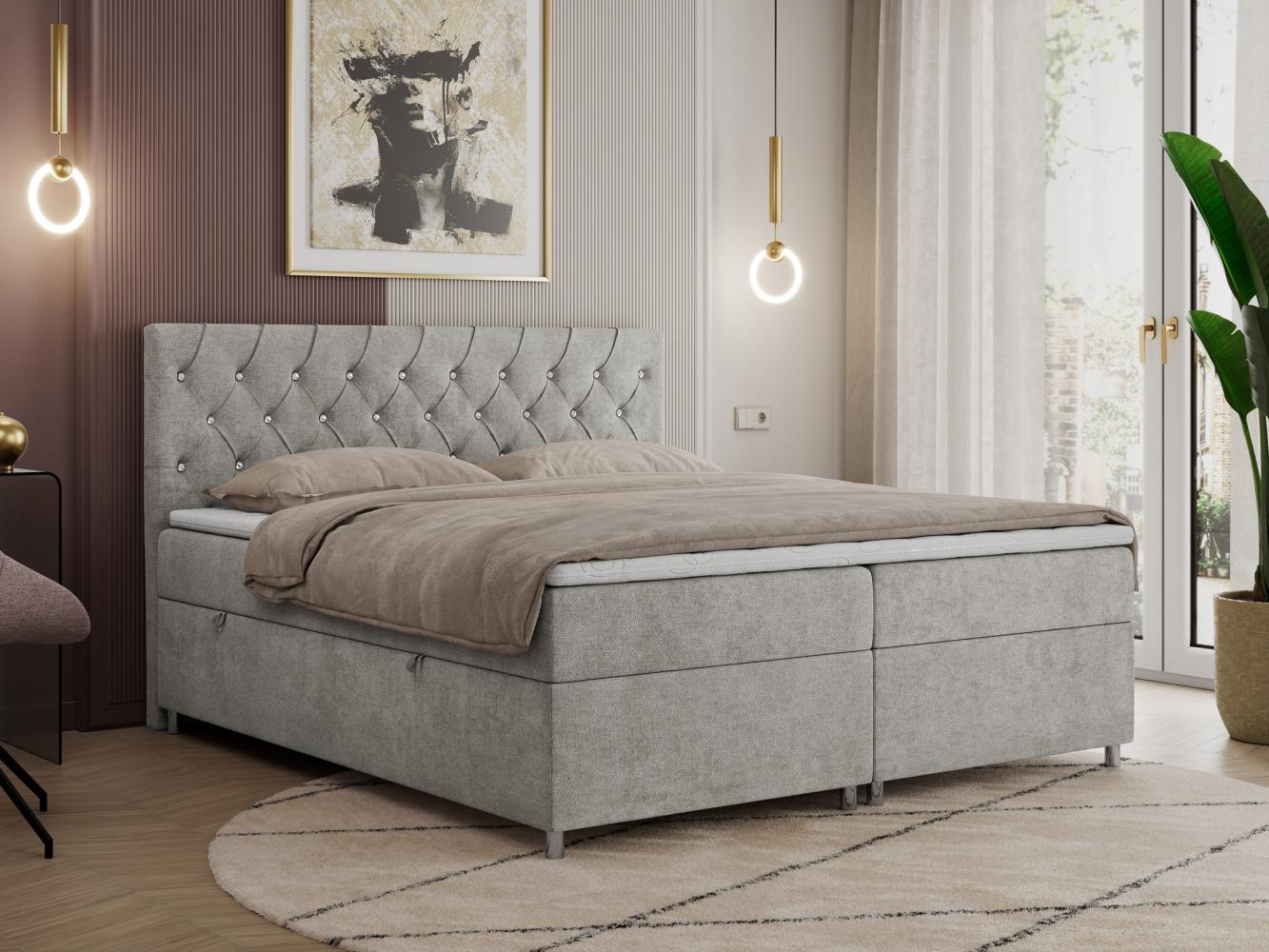 Boxspringbett Doppelbett Polsterbett Kunstlederbett mit Bettkasten - ROMA - 160x200cm - Hellgrau Stoff - H3 Bild 1