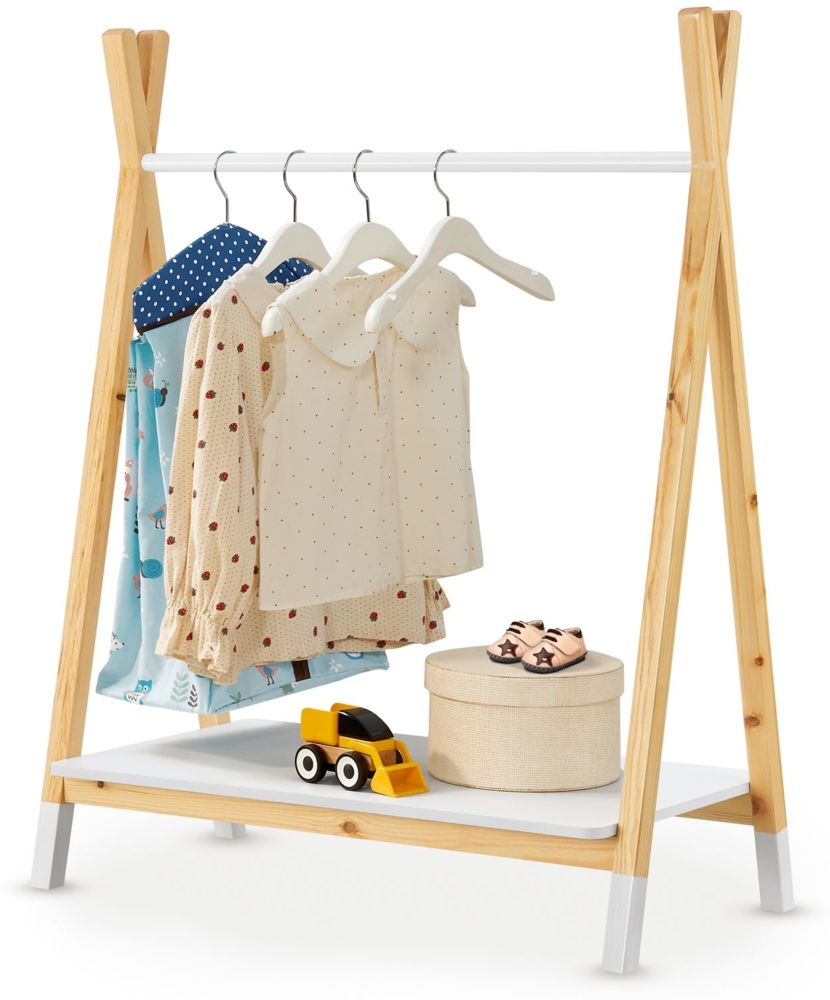 Juskys Kinder Kleiderständer Heidy mit Ablage & Kleiderstange - Holz Kindergarderobe modern, offen & freistehend - Kinderzimmer Garderobe Weiß Bild 1