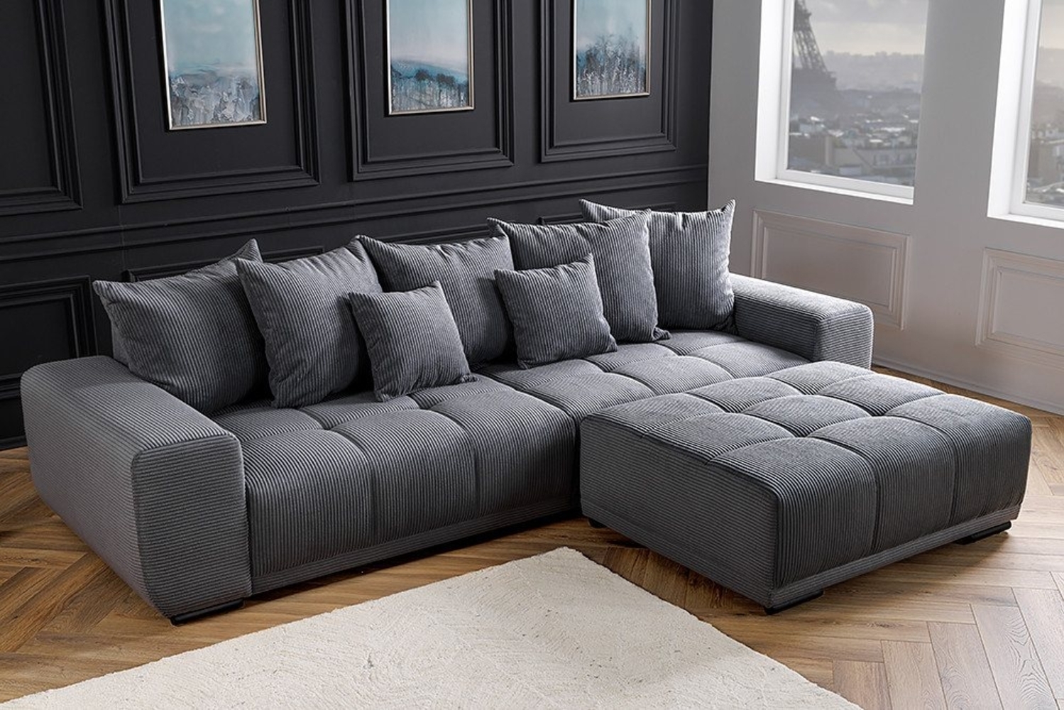 riess-ambiente Big-Sofa ELEGANCIA 285cm anthrazit, Einzelartikel 1 Teile, XXL Couch · Cord · mit Federkern · inkl. Kissen · Modern Design Bild 1